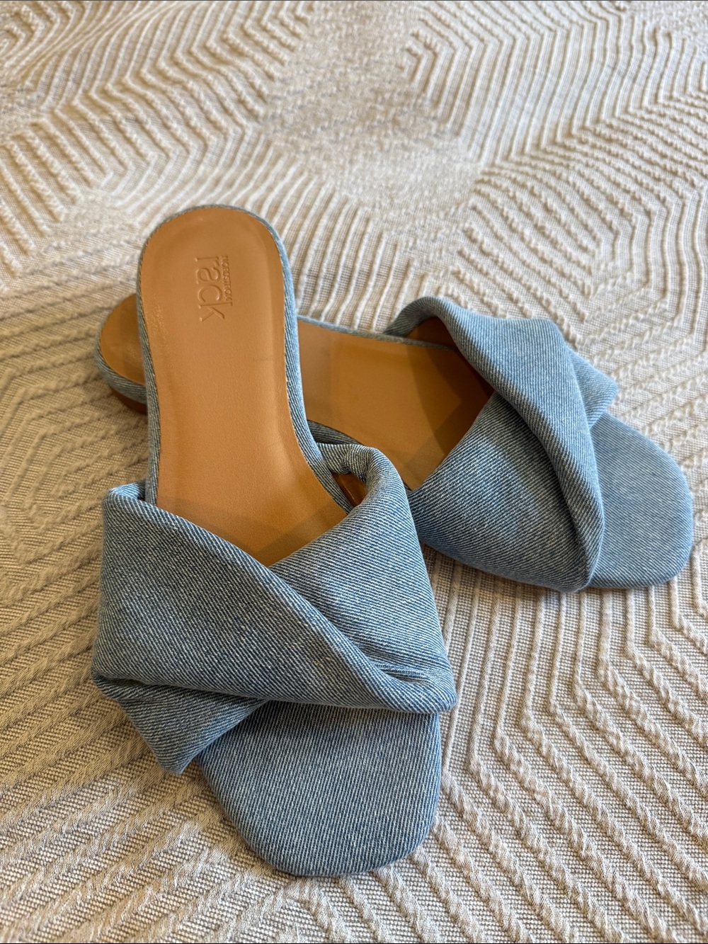 Denim Blue Twisted Slide Sandals for Women by Lucky Brand